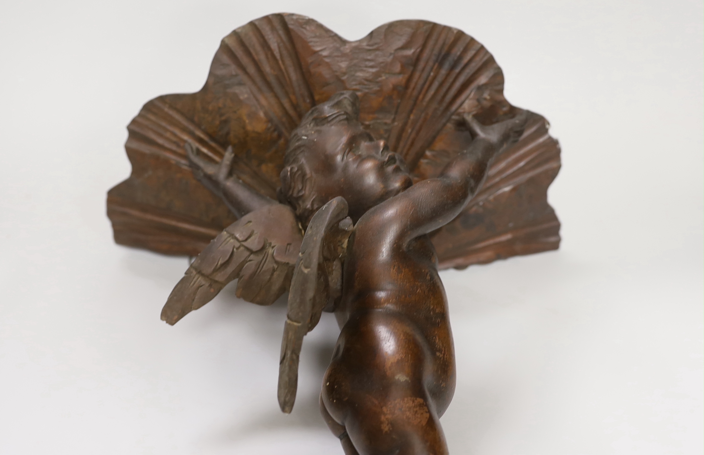 A Venetian carved wood putti wall bracket or sconce, 33cm high